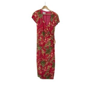 Vtg‎ David Warren Faux Wrap Maxi Dress Womens Size 8 Tropical Floral Flowy